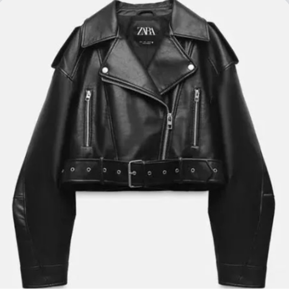 Zara Women's Black Cropped Leather Jacket